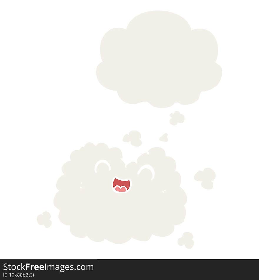 cartoon happy smoke cloud and thought bubble in retro style