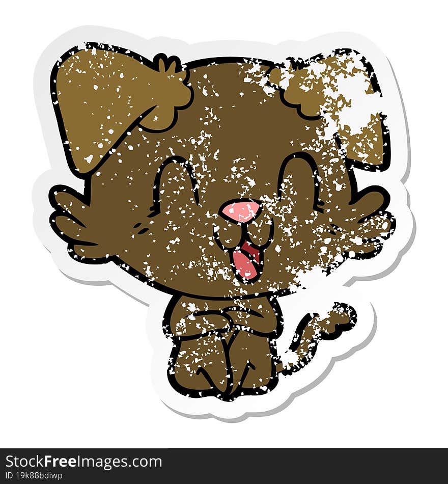 distressed sticker of a laughing cartoon dog