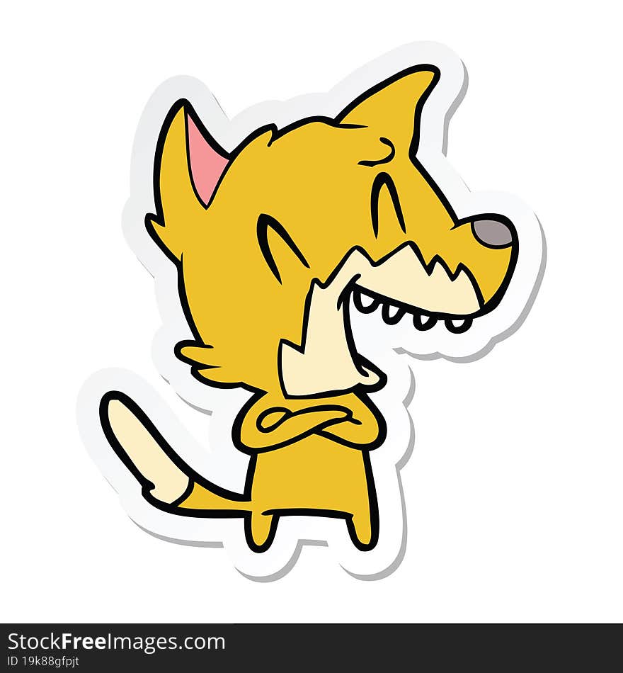 sticker of a laughing fox cartoon