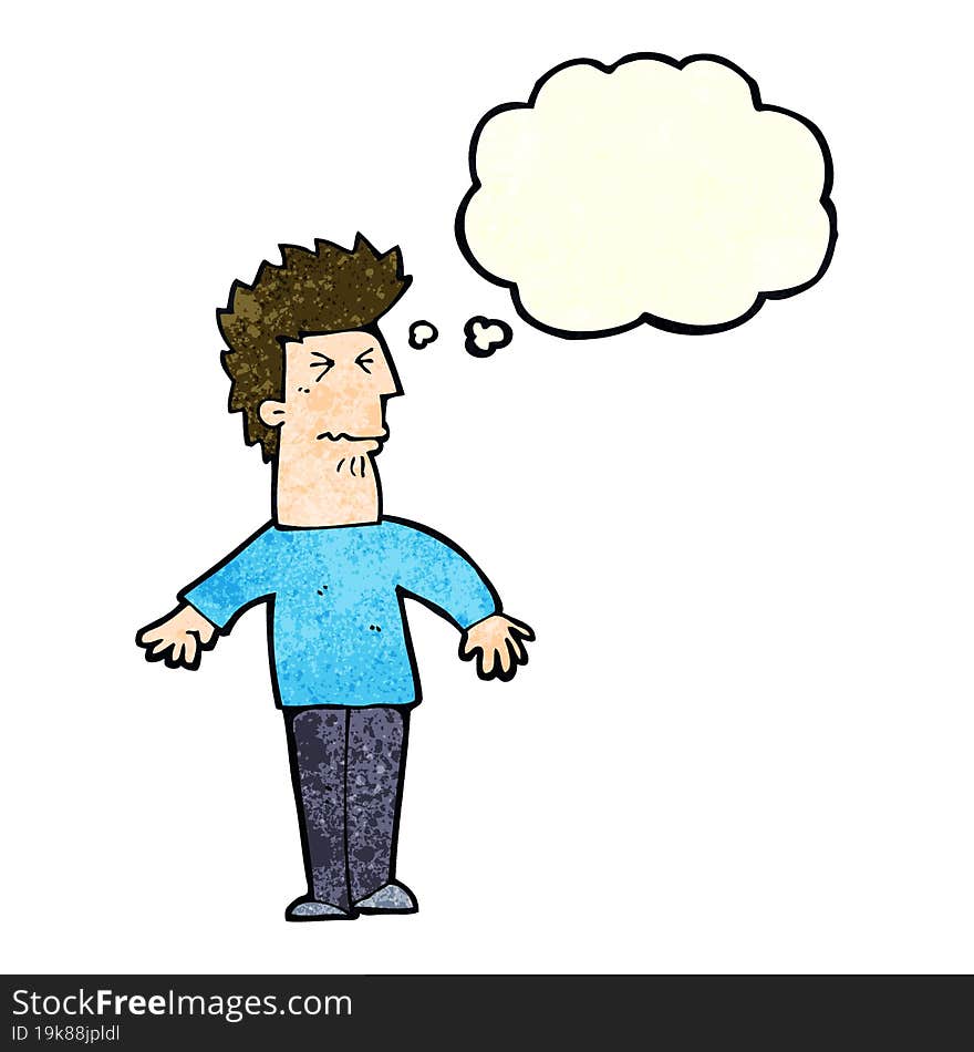 cartoon stressed man with thought bubble