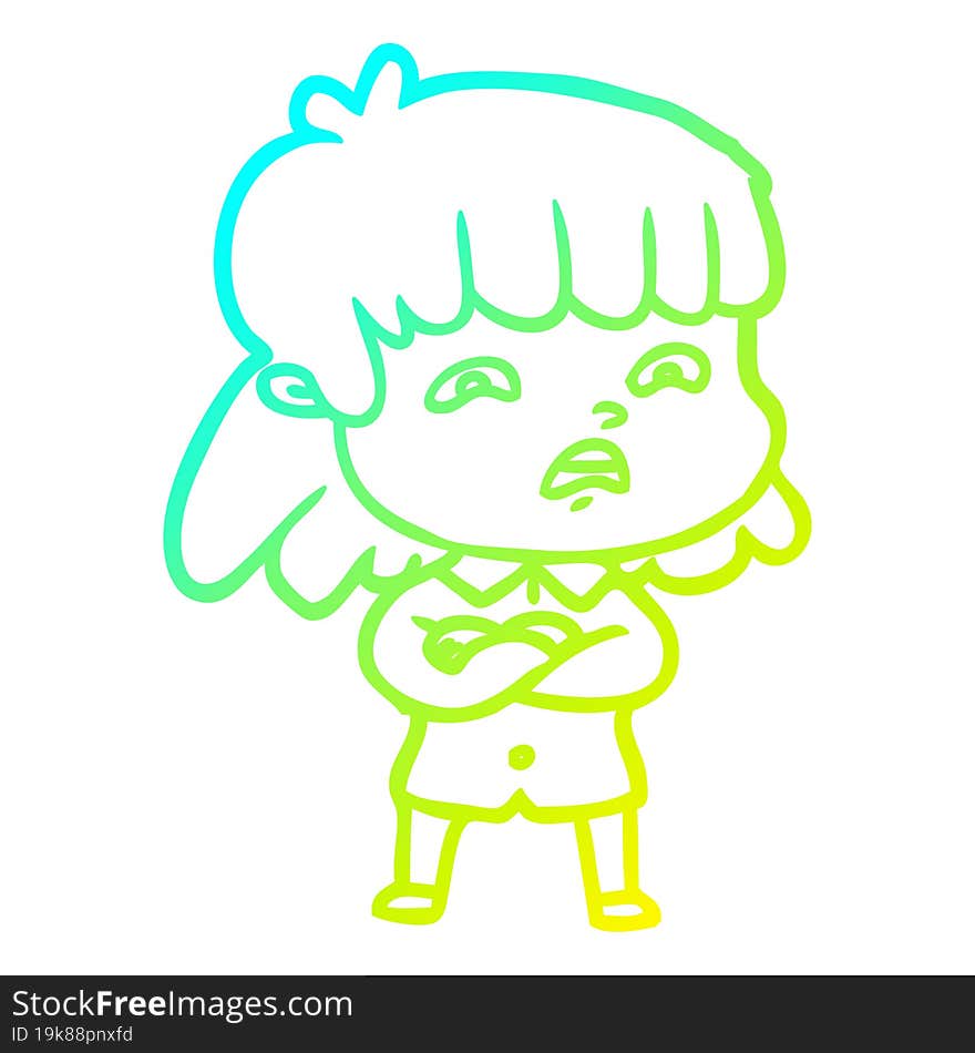 Cold Gradient Line Drawing Cartoon Worried Woman