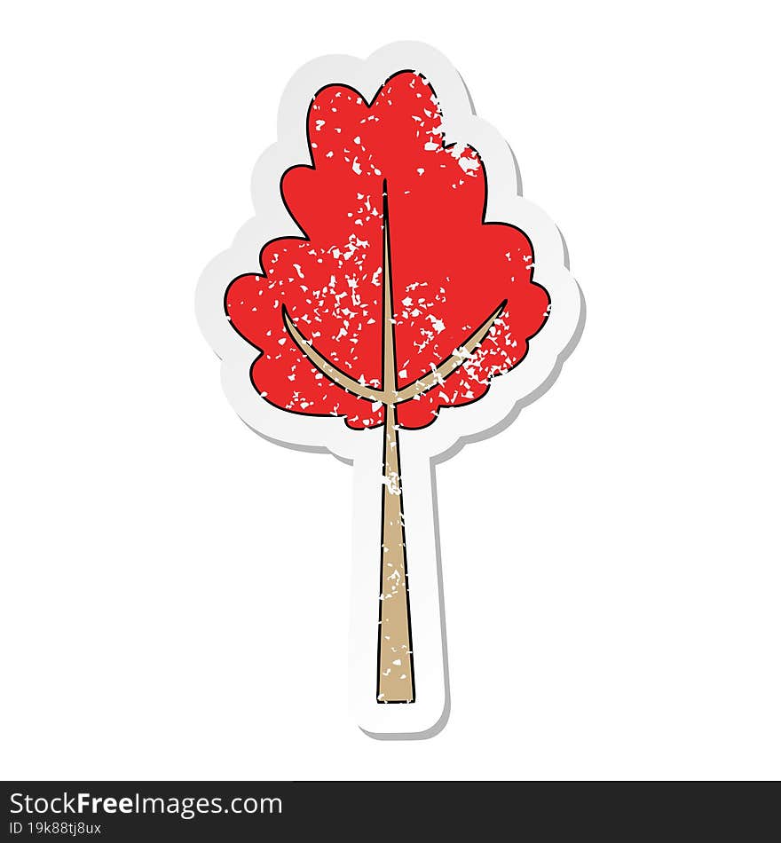 distressed sticker of a quirky hand drawn cartoon tree in fall