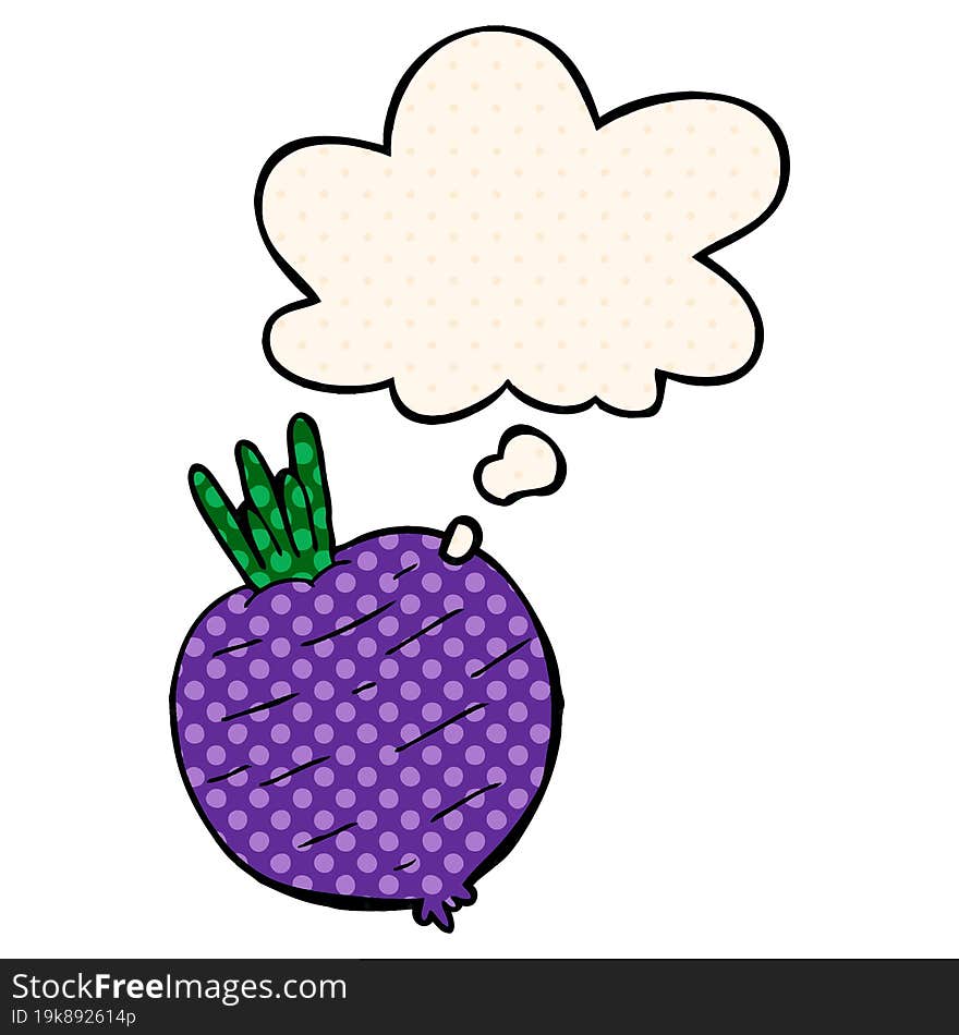 cartoon vegetable with thought bubble in comic book style