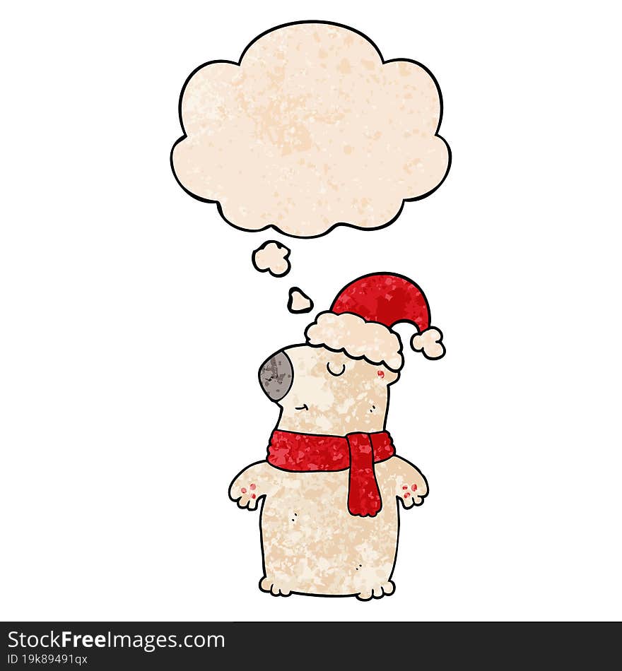 cute cartoon christmas bear and thought bubble in grunge texture pattern style