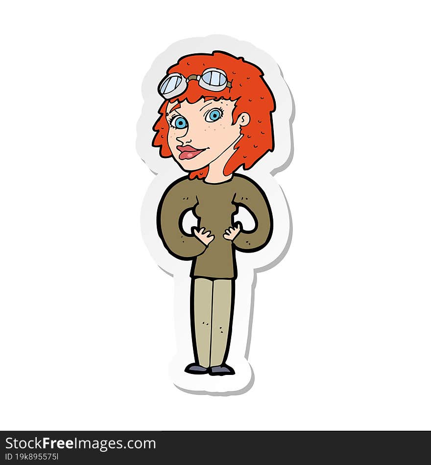 sticker of a cartoon aviator woman