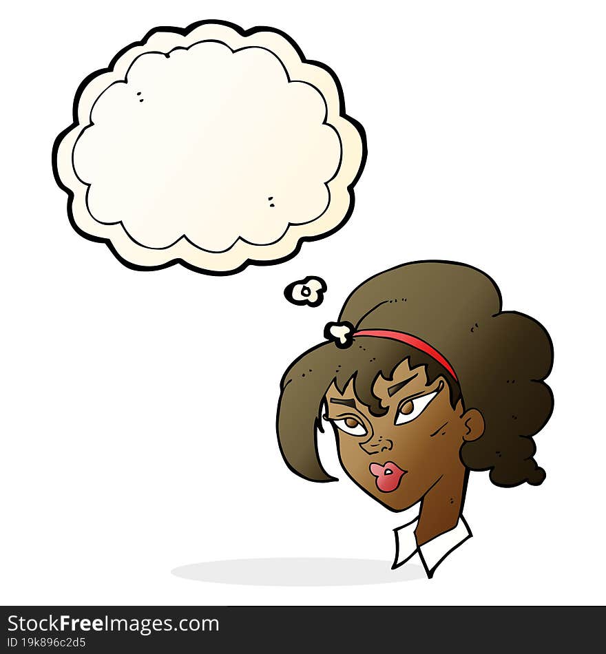 cartoon pretty woman with thought bubble