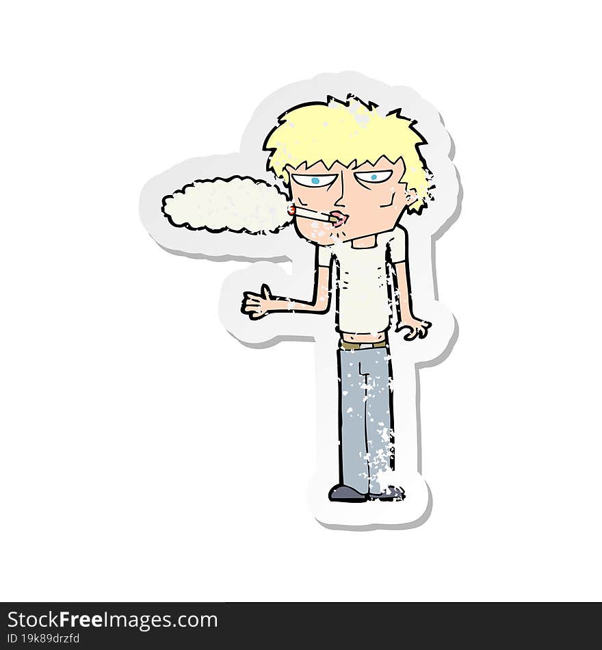 retro distressed sticker of a cartoon smoker