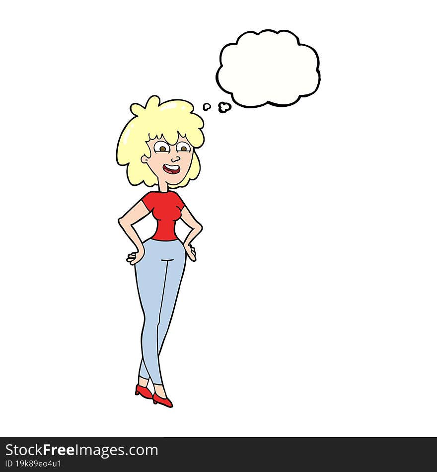 freehand drawn thought bubble cartoon surprised woman