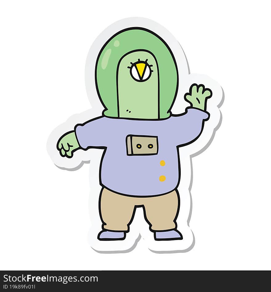 Sticker Of A Cartoon Space Alien