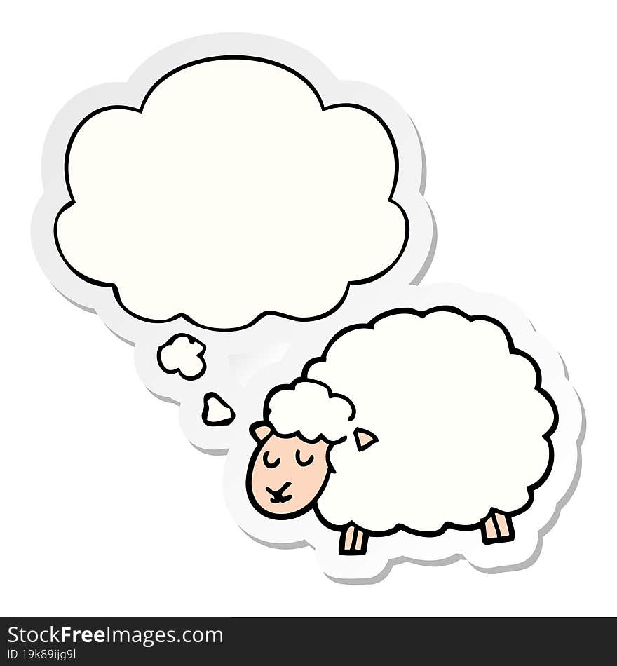 cartoon sheep and thought bubble as a printed sticker