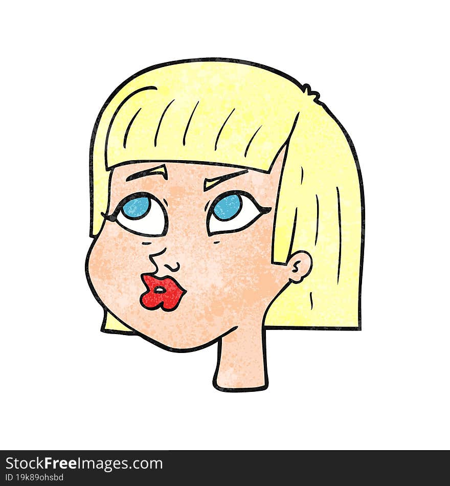 freehand textured cartoon female face