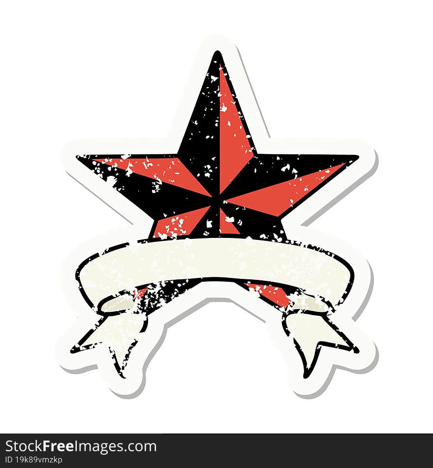 grunge sticker with banner of a star