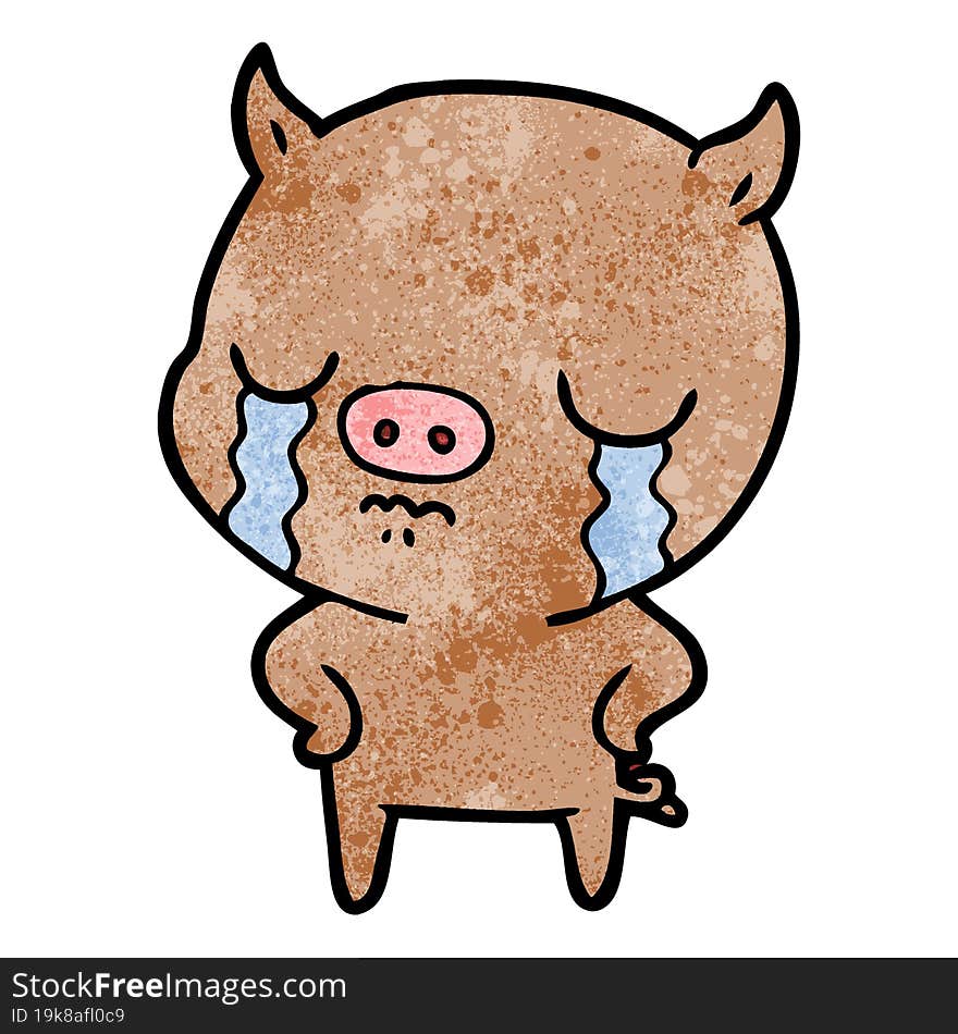 cartoon pig crying with hands on hips. cartoon pig crying with hands on hips