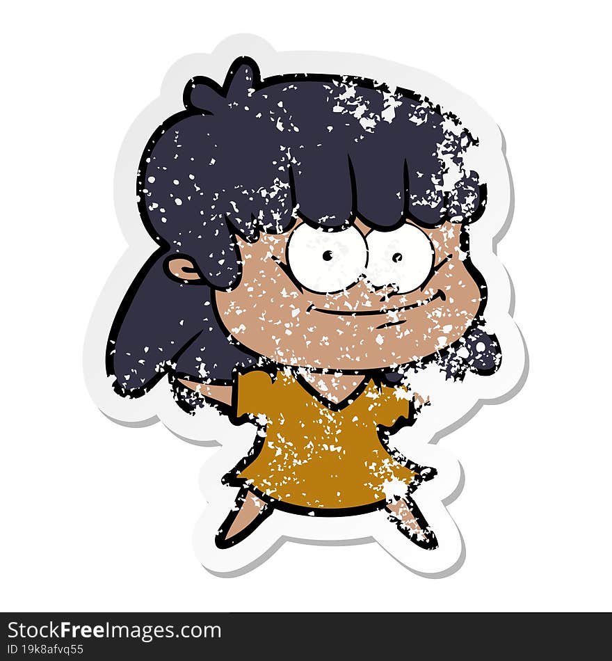 Distressed Sticker Of A Cartoon Girl Smiling