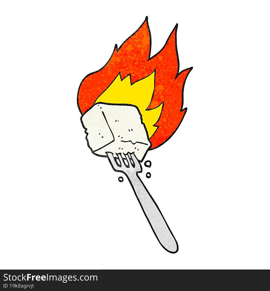 texture cartoon flaming tofu on fork