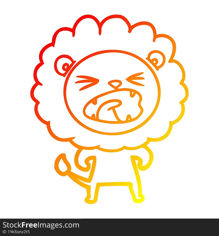 warm gradient line drawing cartoon angry lion