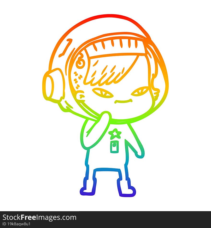 rainbow gradient line drawing of a cartoon astronaut woman