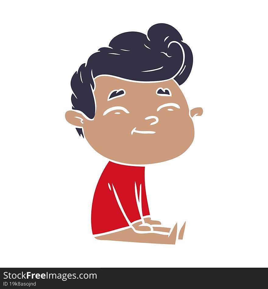 happy flat color style cartoon man sitting