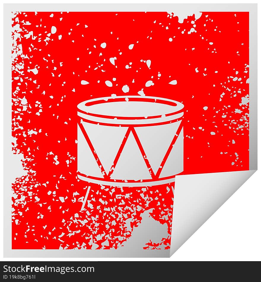 distressed square peeling sticker symbol drum