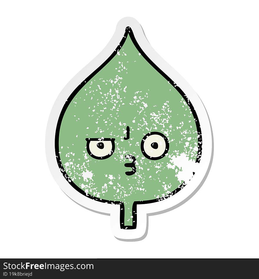 Distressed Sticker Of A Cute Cartoon Expressional Leaf