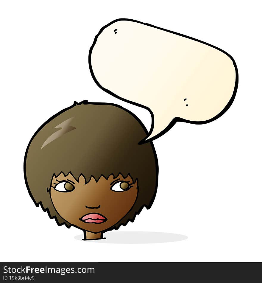 cartoon unhappy girl with speech bubble