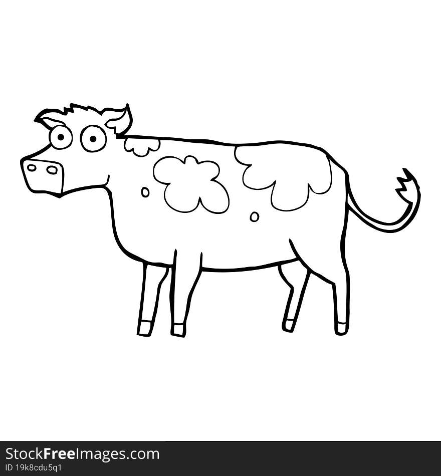 freehand drawn black and white cartoon cow