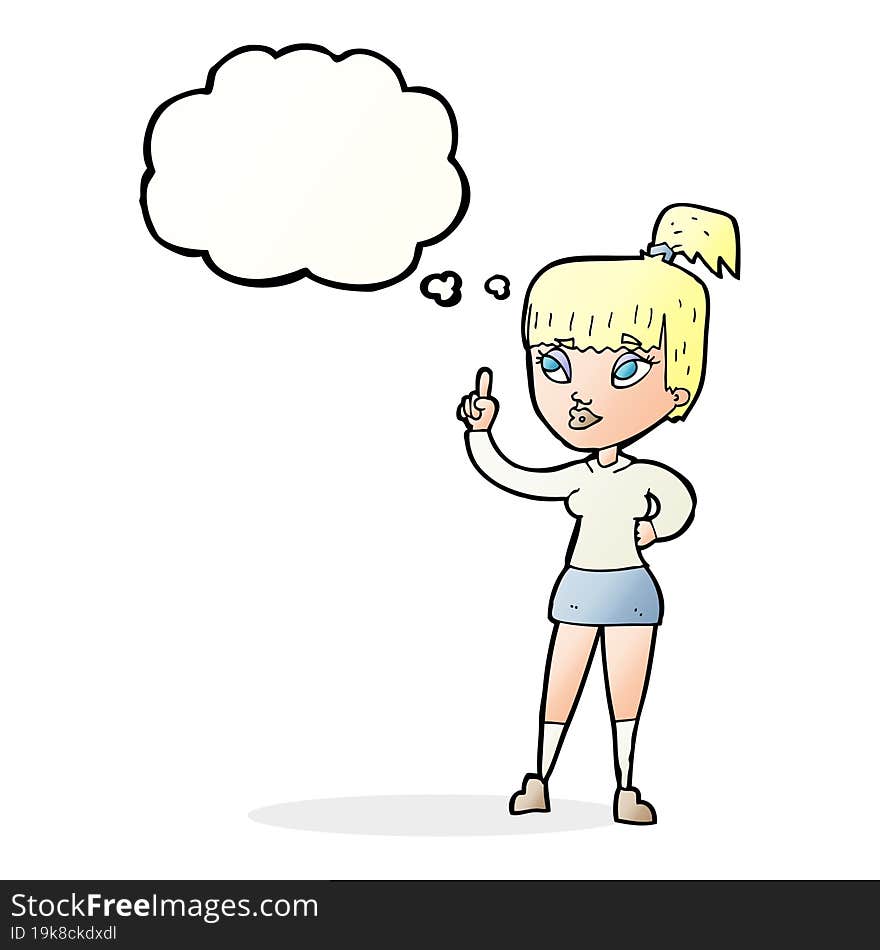 cartoon attractive girl with idea with thought bubble