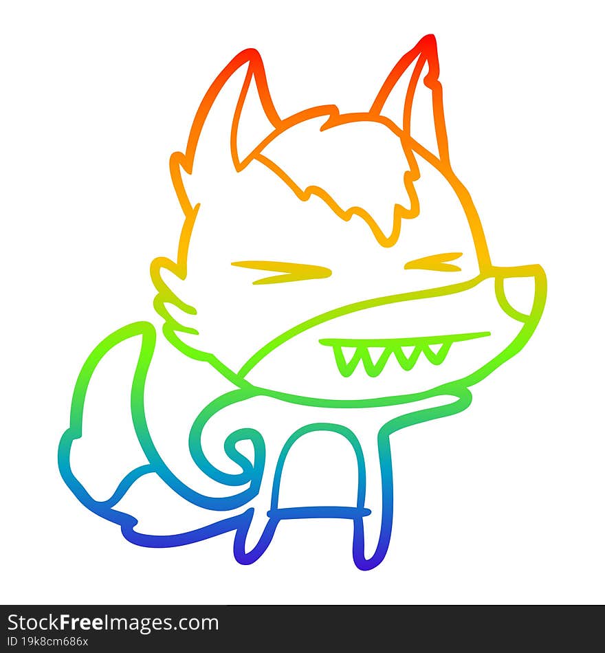 rainbow gradient line drawing of a angry wolf cartoon