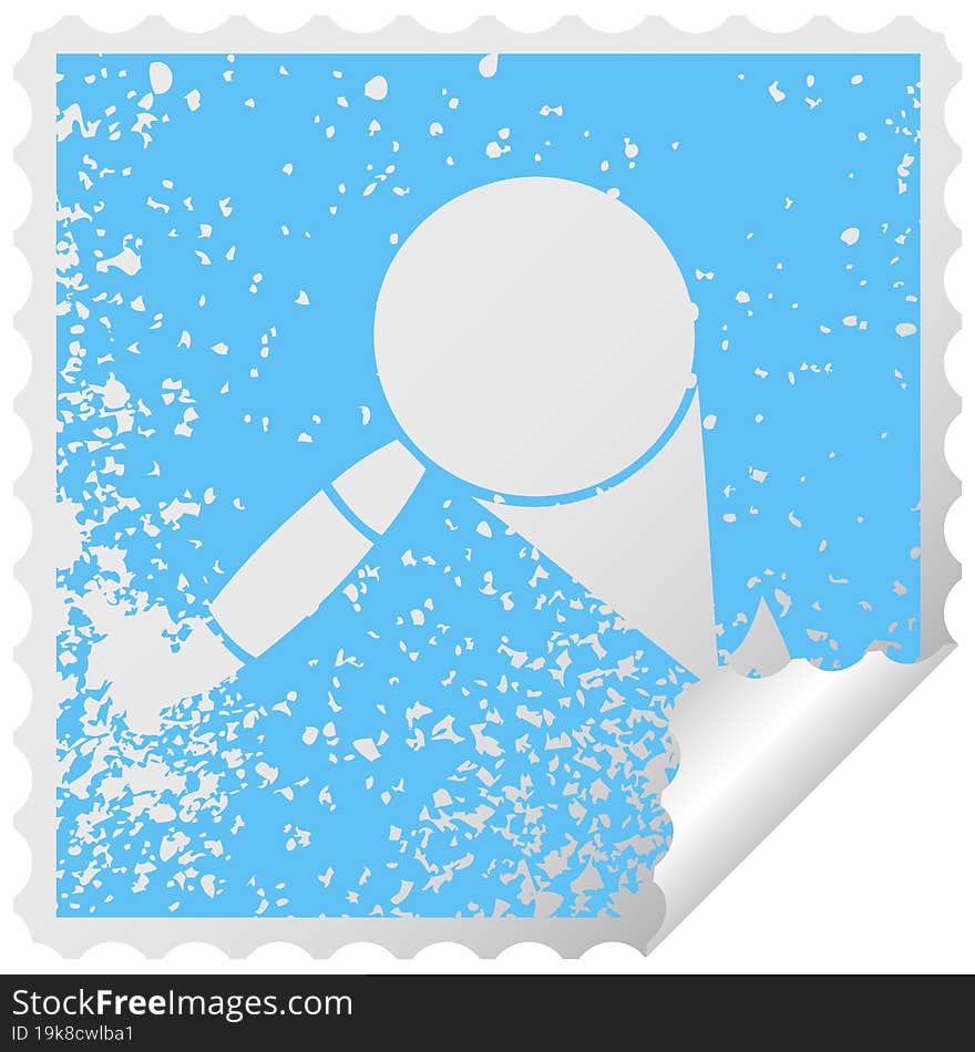 Distressed Square Peeling Sticker Symbol Magnifying Glass