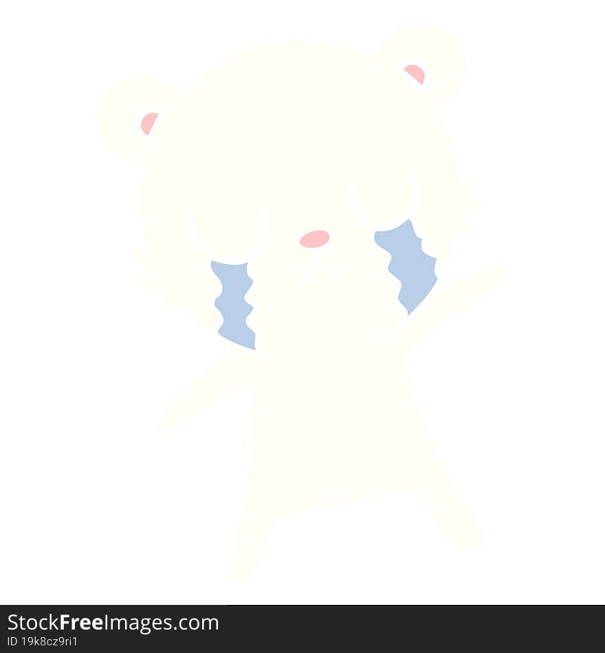 crying polar bear flat color style cartoon