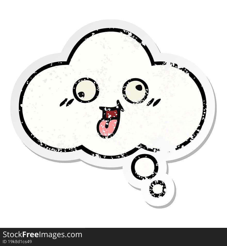 distressed sticker of a cute cartoon thought bubble