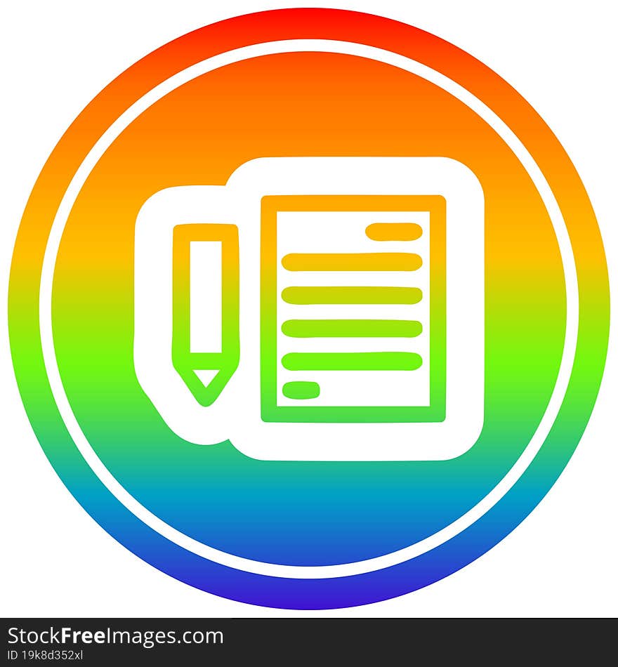 document and pencil circular in rainbow spectrum