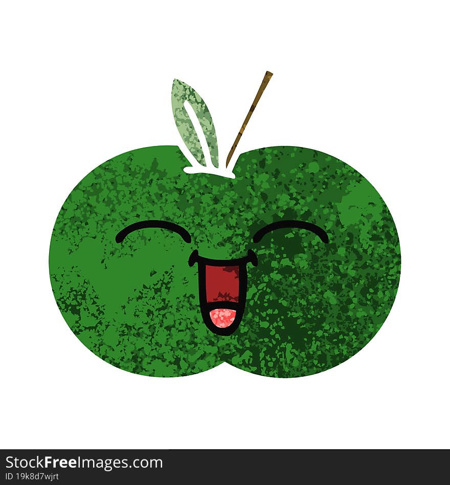 Retro Illustration Style Cartoon Juicy Apple