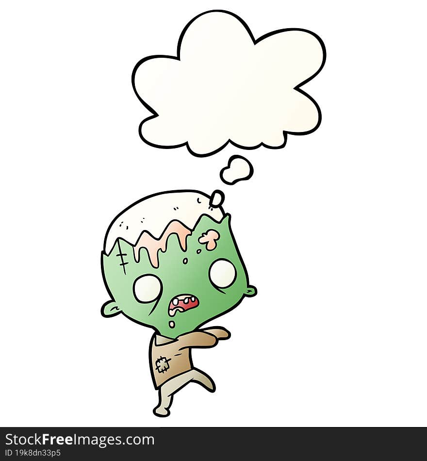 cartoon zombie with thought bubble in smooth gradient style