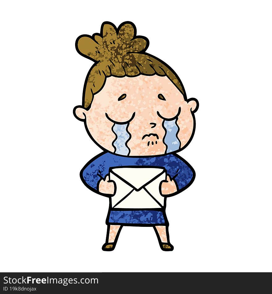 cartoon crying woman with letter. cartoon crying woman with letter