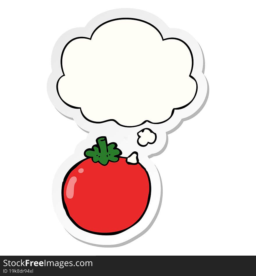 cartoon tomato and thought bubble as a printed sticker