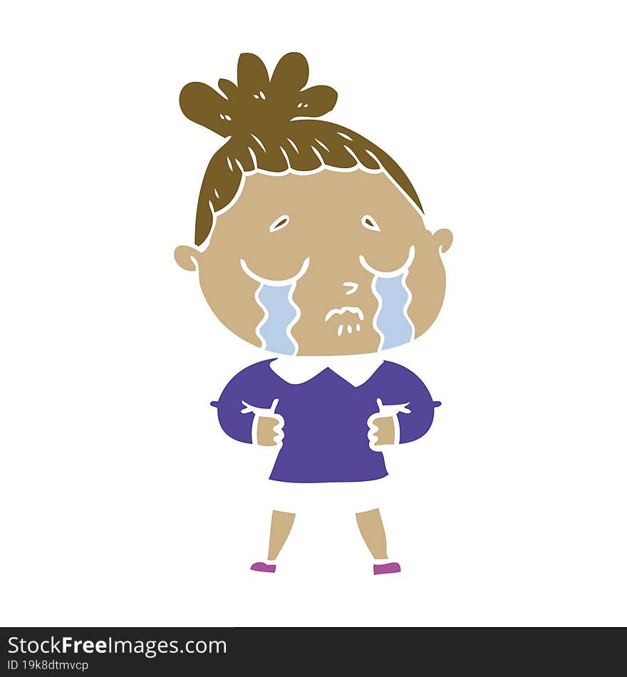 flat color style cartoon crying woman