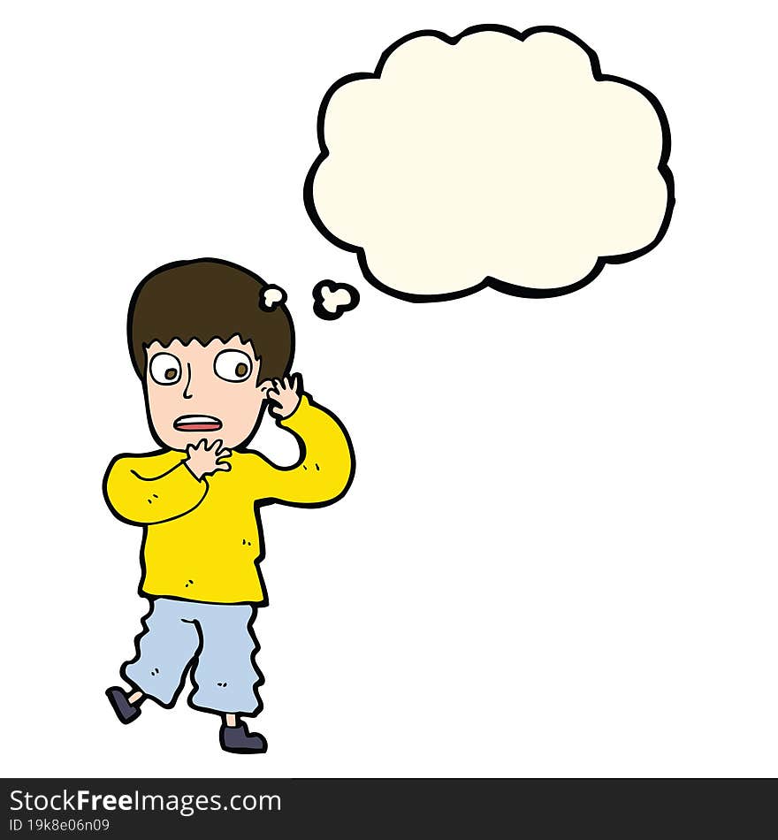 Cartoon Frightened Boy With Thought Bubble