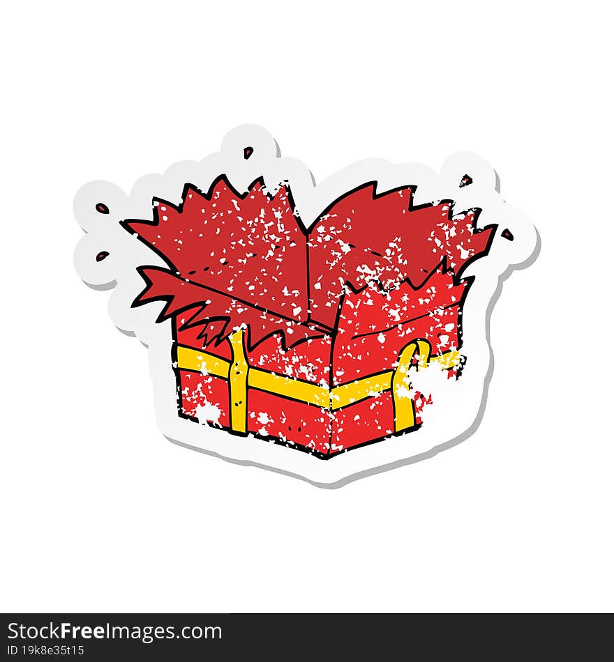 retro distressed sticker of a cartoon open present