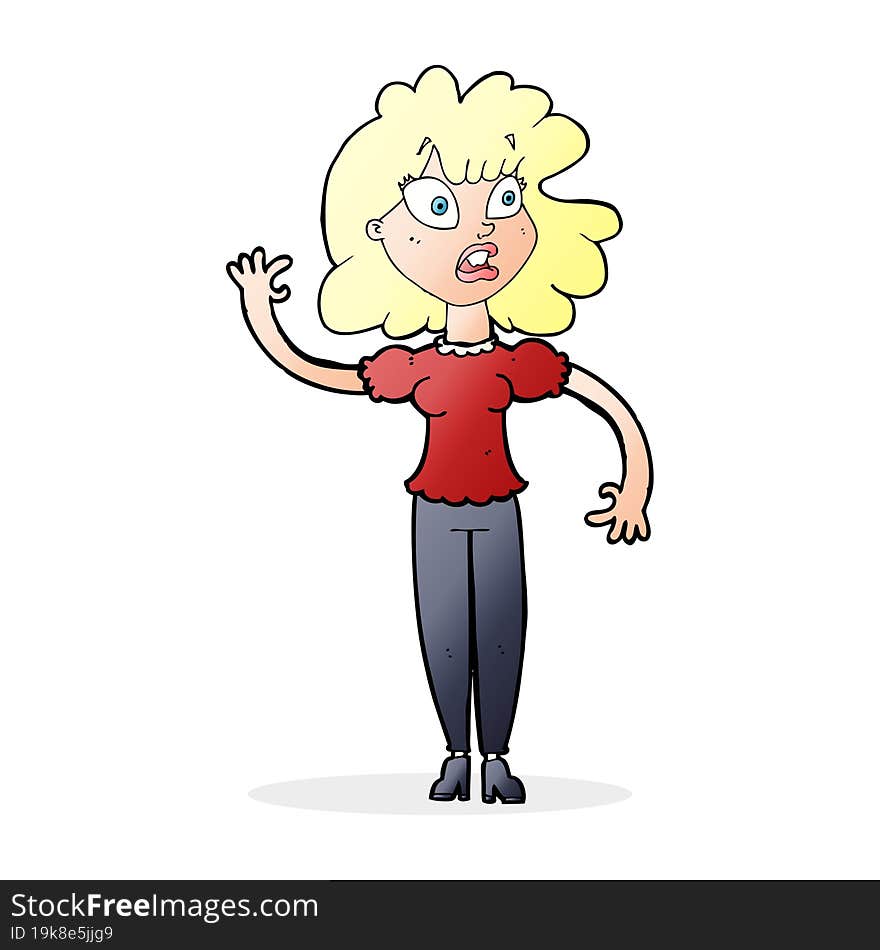 cartoon worried woman waving