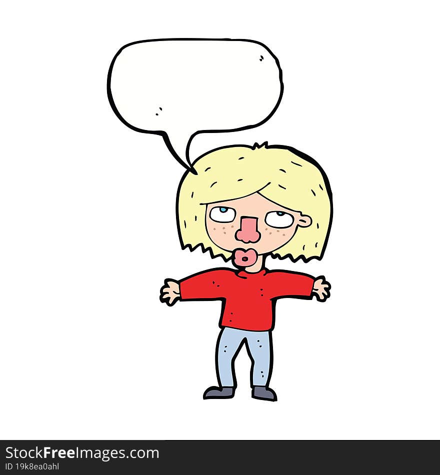 cartoon girl looking upwards with speech bubble