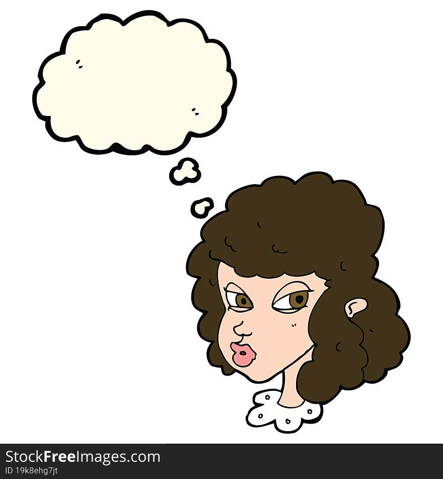 cartoon suspicious woman with thought bubble