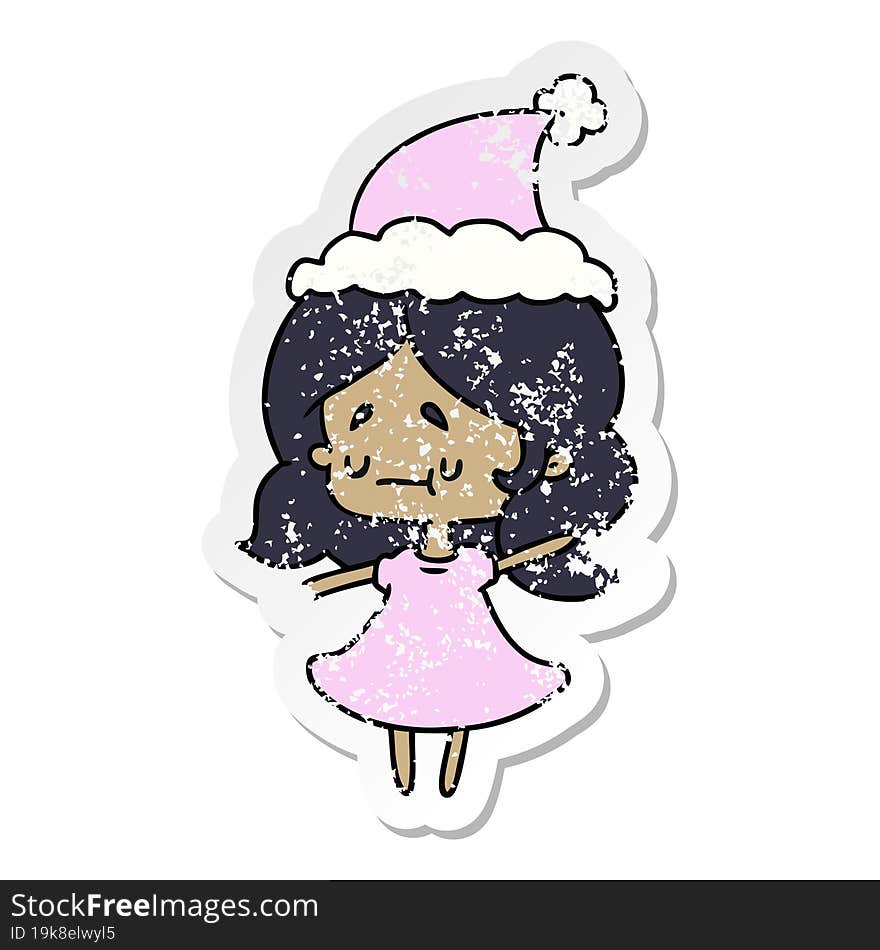 christmas distressed sticker cartoon of kawaii girl