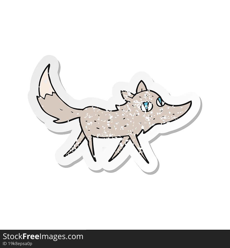 retro distressed sticker of a cartoon little wolf