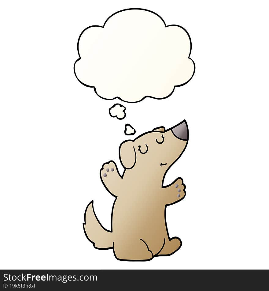 cartoon dog and thought bubble in smooth gradient style