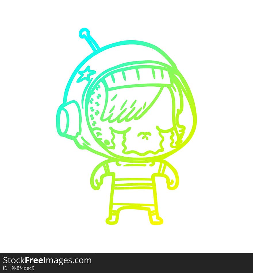 cold gradient line drawing cartoon crying astronaut girl