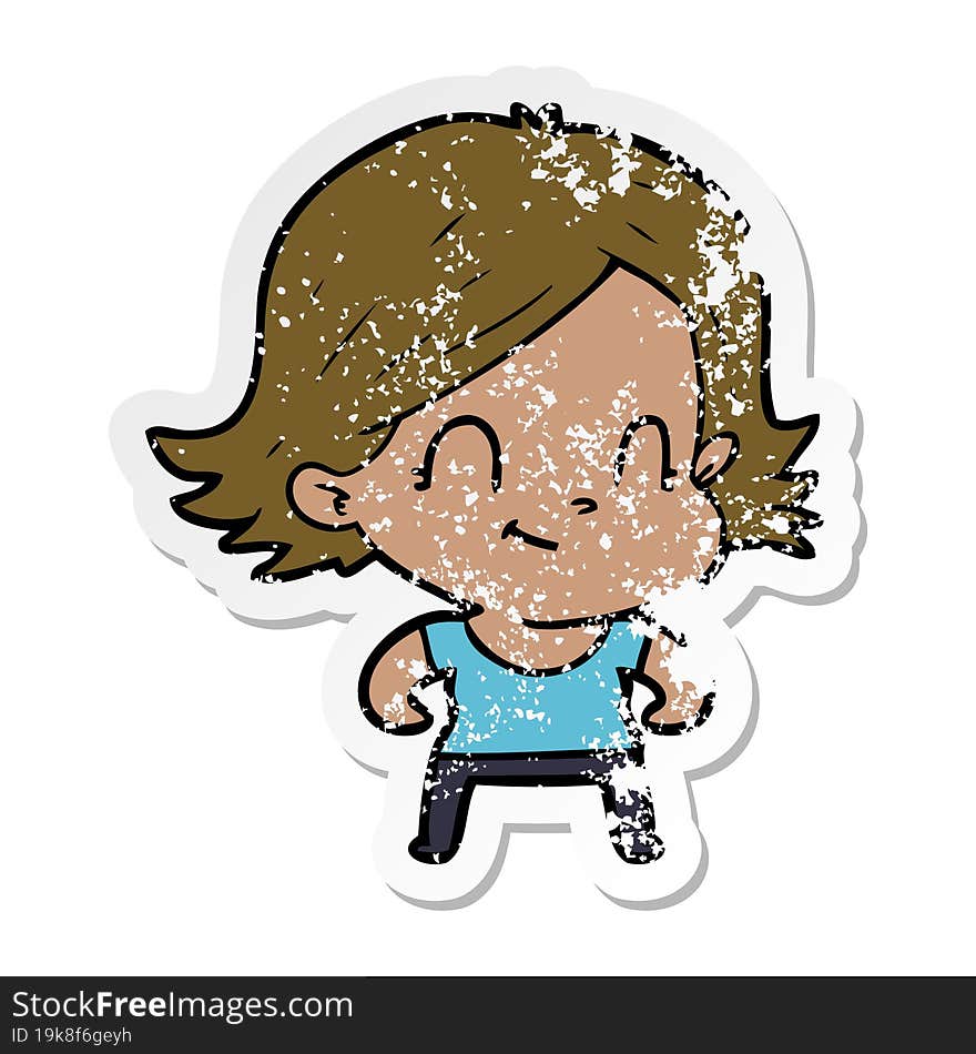 distressed sticker of a cartoon friendly girl