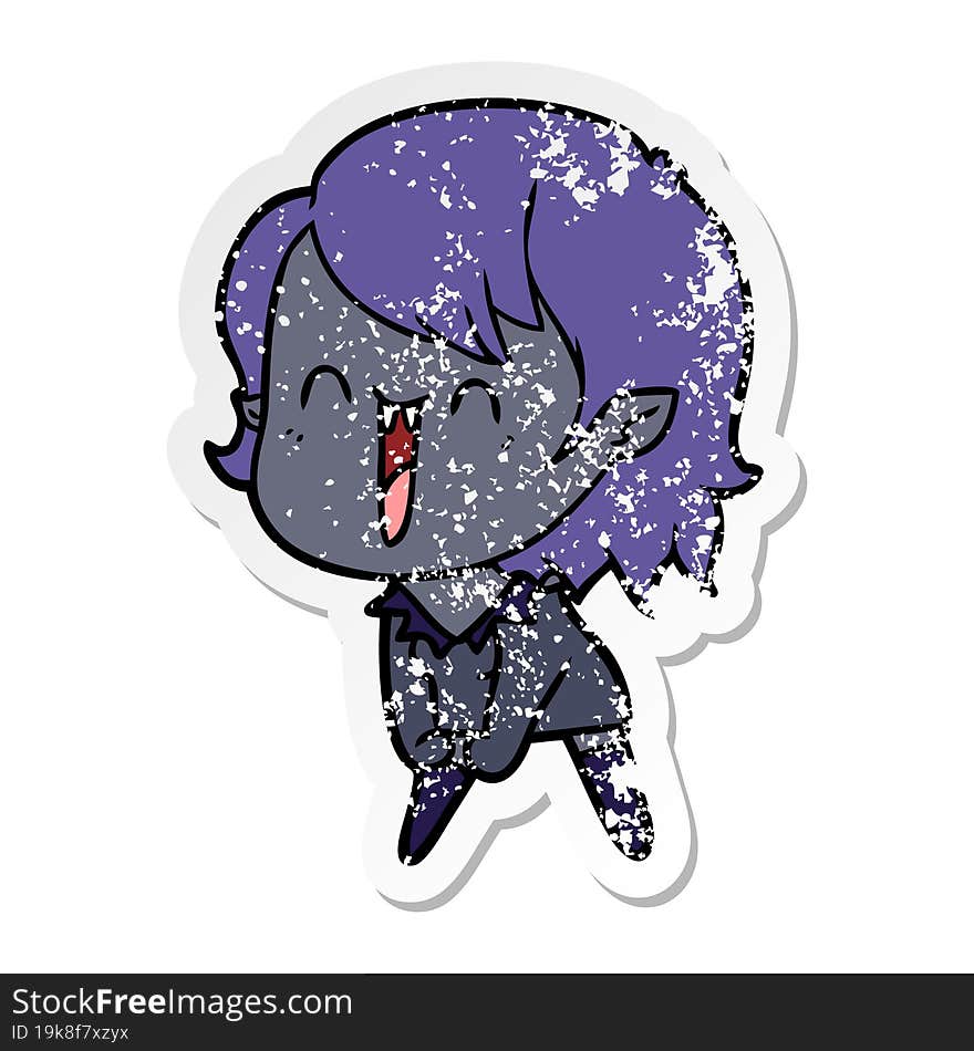 distressed sticker of a cute cartoon happy vampire girl