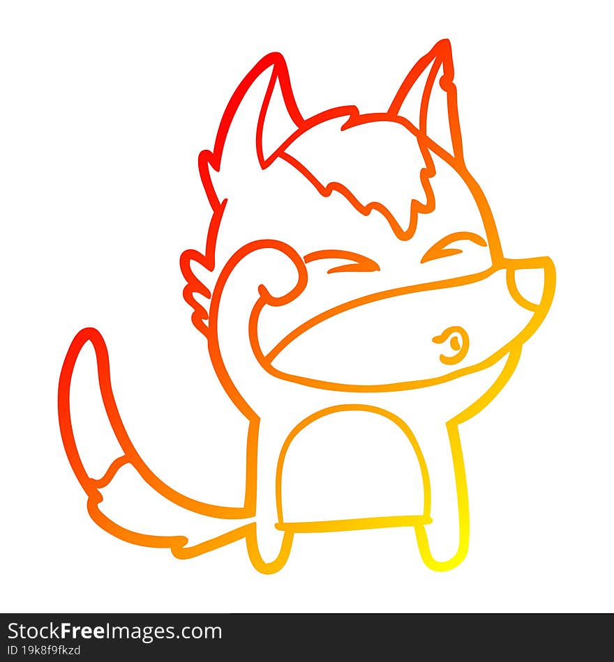 warm gradient line drawing cartoon wolf pouting