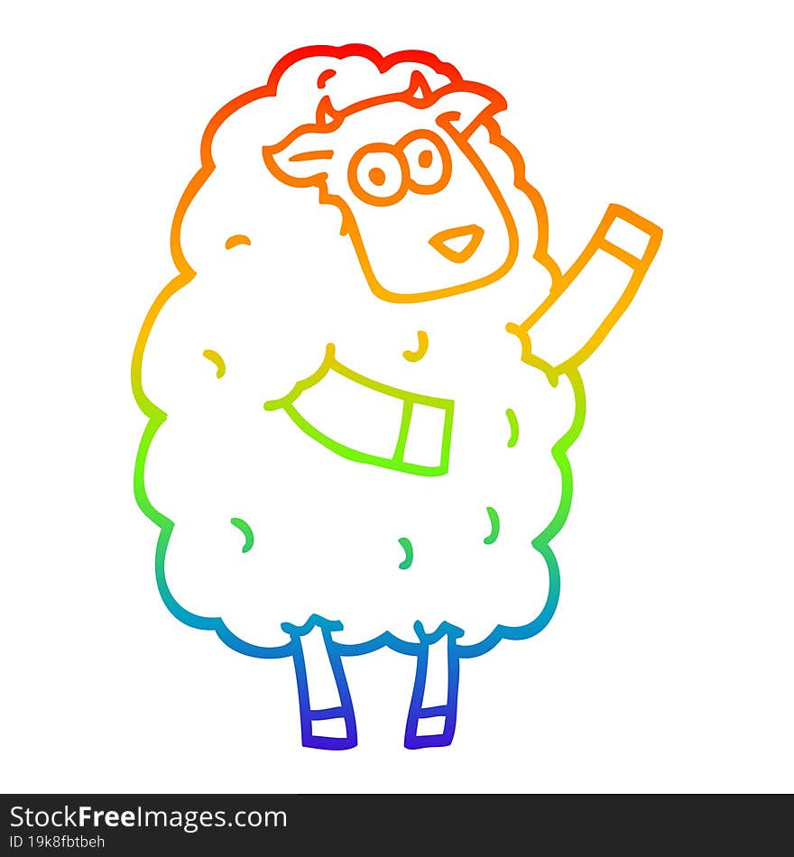 rainbow gradient line drawing of a cartoon sheep